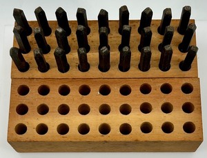 lot 142 image: Vintage Metal Letter Stamps Set with Wooden Case