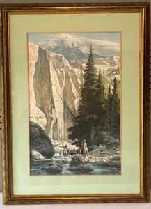 lot 158 image: Framed McCarthy Western Art Print - Riders in Mountain Landscape