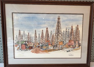 lot 170 image: Vintage 1976 Al Richardson Spindletop Oil Derrick Print