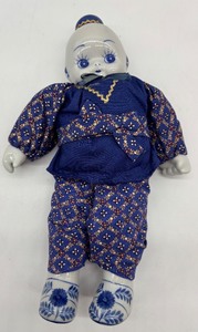 lot 175 image: Vintage Ceramic Doll with Blue Floral Outfit