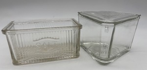 lot 193 image: Set of Vintage Glass Salt Cellar and Triangular Storage Jar