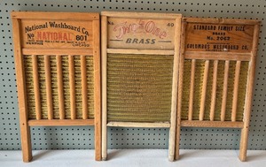 lot 211 image: Collection of 6 Vintage Brass Washboards from Various Manufacturers