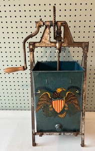 lot 215 image: Antique Hand-Crank Ice Cream Maker with Eagle Emblem