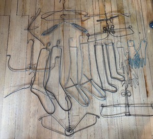 lot 218 image: Collection of Vintage Wire Coat Hangers with Sock and Glove Hangers