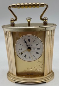 lot 225 image: Vintage Bulova Quartz Brass Carriage Clock