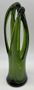 lot 236 image: Vintage Green Art Glass Vase with Organic Sculptural Design