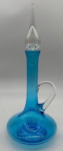 Vintage Turquoise BISCHOFF Mid Century Blue Glass Decanter with Clear Stopper