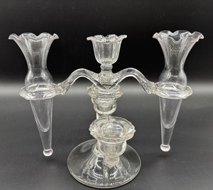 lot 240 image: Vintage Glass Triple-Candle Holder with Floral Design