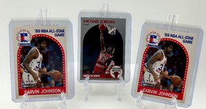 lot 258 image: Collection of 3 NBA Trading Cards Earvin Johnson & Michael Jordan