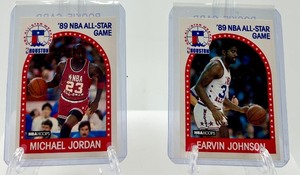 lot 260 image: 1989 NBA All-Star Game Michael Jordan & Earvin Johnson Rookie Cards