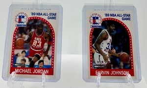 lot 261 image: 1989 NBA All-Star Game Michael Jordan and Earvin Johnson Rookie Cards