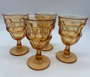 lot 276 image: Set of 4 Vintage Amber Goblet Glasses