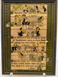 lot 282 image: Vintage Framed Comic Artwork with Humorous Poem