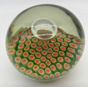lot 285 image: Vintage Millefiori Glass Paperweight with Red and Green Floral Design