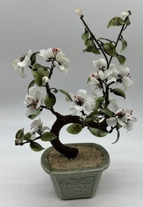lot 300 image: Porcelain Bonsai Tree with Green and White Blossoms