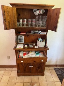 lot 2 image: Solid Wood Cupboard & Contents