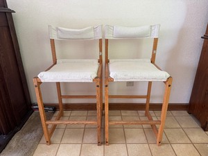 lot 7 image: Vintage Pair of Scandinavian Modern Sling Counter Height Bar Stools White