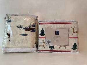 lot 28 image: Lot of (2) Cotton Flannel Size Full Sheets Reindeer & Duck