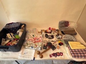 lot 43 image: Lot of Vintage Items & Wool Fabric