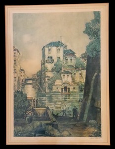 lot 96 image: Vintage Framed Colored Etching Print Palace of Venice