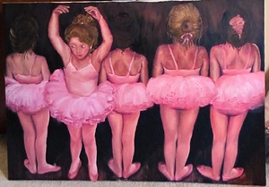 lot 73 image: Adorable Ballerinas Original Canvas Painting by Mary