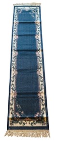 lot 68 image: Pretty Rug Runner in Blue with White, Green and Pink Floral Border