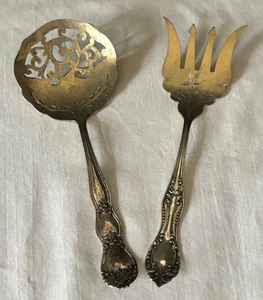 lot 28 image: Vintage Sterling Silver Cranberry Spoon and Cold MeatFish Serving Fork