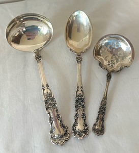 lot 31 image: Vintage Gorham Buttercup Sterling Silver Ladle, Bon Bon Server and Spoon