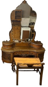 Gorgeous Antique Walnut Vanity with Stool