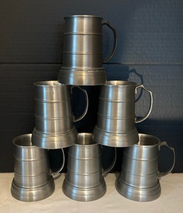 lot 201 image: Six Vintage Pewter Tone Mugs from Portugal