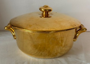 lot 108 image: Gold Colored Vintage Royal Worcester Pot with Lid