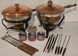 lot 145 image: Pair of Vintage Copper Fondue Sets