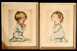 lot 188 image: Vintage Prints by Charlot Byi - A Childs Prayer and Bless Us All