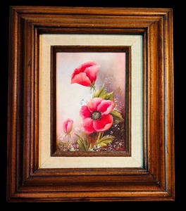 lot 302 image: Vintage Faux Floral Arrangement and Hand Painted Floral Oil Painting