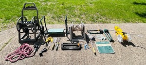 lot 273 image: Lawn and Gardening Goodies Galore Including Sprinklers, Garden Tools, Hose Reels and More
