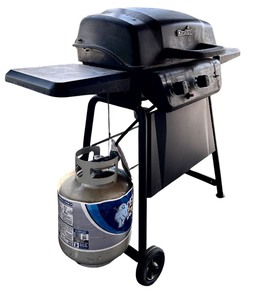 lot 274 image: Char Broil Grill with Propane Tank and Utensils