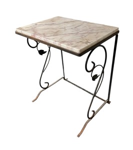 lot 351 image: Pretty Vintage Petite Metal and Marble Top  Side Table  Accent Table