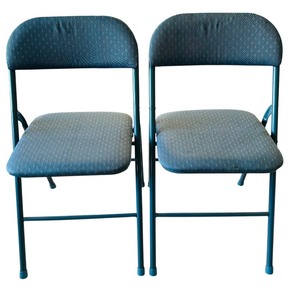 lot 447 image: Two Blue Metal Folding Chairs