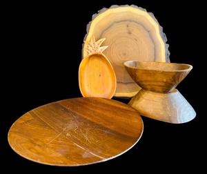 lot 436 image: Live Edge Wooden Trivet, Pineapple Shaped Small Bowl and More