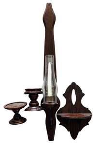 lot 435 image: Vintage Wooden Home Decor Items including Candle Holders