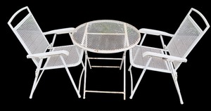lot 374 image: Pair of Metal Patio Chairs and Table  Metal Patio Bistro Set