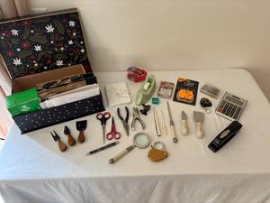 lot 123 image: Comprehensive Office and Craft Supplies Set with Storage Box