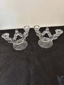 lot 133 image: Pair of Vintage Crystal Double Candle Holders