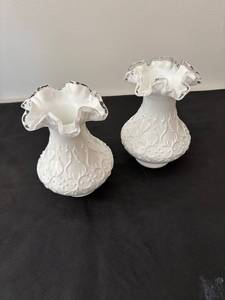 lot 135 image: Fenton Spanish Lace Silvercrest Glass Vases - Set of 2