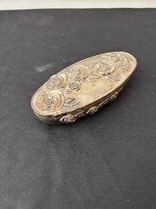 lot 155 image: Antique Silver Trinket Box with Rose Motif and Velvet Interior