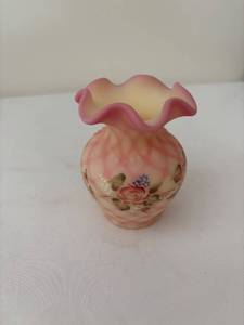 lot 160 image: Fenton Fredrick Signed Hand-painted Pink Burmese Vase