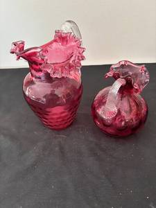 lot 180 image: Set of 2 Vintage Cranberry Glass Pitchers