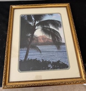 lot 186 image: Framed Artwork with Scenic Beach and Diamondhead Mountain View