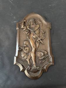lot 22 image: Antique Poseidon Cast Iron Wall Plaque with Classical Figures