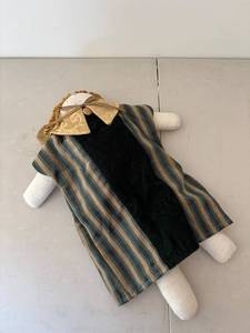 lot 448 image: Handcrafted Fabric Doll with Green Striped Dress and Gold Bow